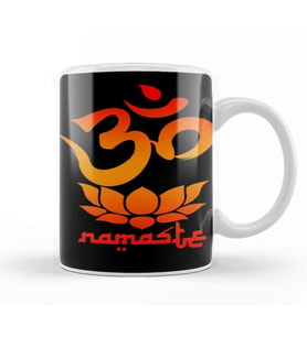 Namaste Symbol with Lotus Flower Kupa Bardak Porselen