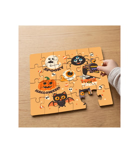 Cadılar Bayramı Tasarımlı 24 Parça Ahşap Çocuk Puzzle