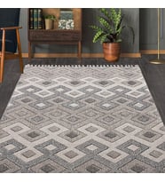 Makine Kaymaz Yıkanabilir Gri Geometrik Triko Salon Halısı Mutfak Halısı Koridor Halısı Yolluk 9962N