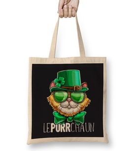 Awesome Lepurrchaun St Patrick’s Day Cat Leprechaun Shamrock Bez Çanta Uzun Saplı