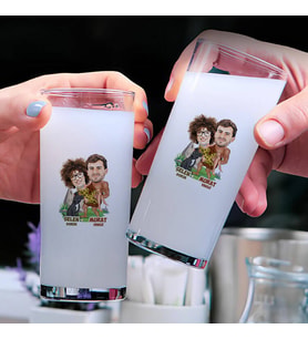 İlkel Aşıklar Karikatürlü İkili Rakı Bardağı Seti