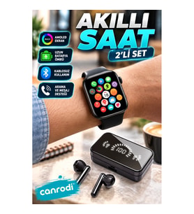 AMOLED Ekranlı Akıllı Saat ve Bluetooth Kulaklık 2’li Set – Uzun Batarya ve Kablosuz Kullanım