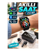 AMOLED Ekranlı Akıllı Saat ve Bluetooth Kulaklık 2’li Set – Uzun Batarya ve Kablosuz Kullanım