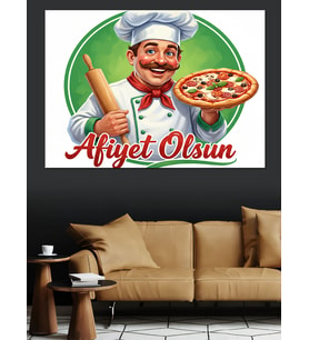 Pizza Yapan İtalyan Şef Dekoratif Kanvas - Mdf Ahşap Tablo
