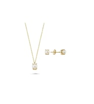 Doğal İncili Küpe Kolye İkili Set (Sarı)