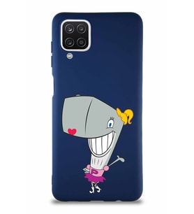 Samsung Galaxy A12 Soft Premier Kapak Pearl Yengeç Tasarımlı Silikon Kılıf - Lacivert (Şeffaf)