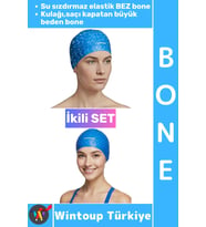 #Bone Esnek Havuz Deniz Su Geçirmez Elastik Bez Kulağa Su Geçirmez Büyük Beden Saç Bonesi İkili Set