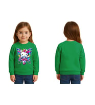 Unisex Hello Kity Baskılı Çocuk Swaetshirt 3 İplik Şardonlu (Yeşil)