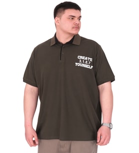 Mode XL Büyük Beden Erkek T-Shirt Polo Yaka YOURSELF U25310 Haki
