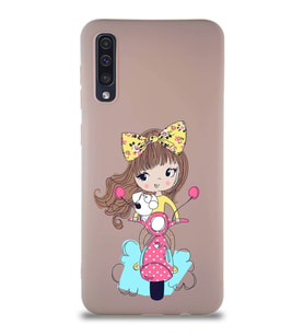 Samsung Galaxy A30S Soft Premier Kapak Vespagirl Tasarımlı Silikon Kılıf - Pudra (Şeffaf)