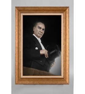 Altın Varaklı Paspartulu Çerçeveli Atatürk Tablo sd639
