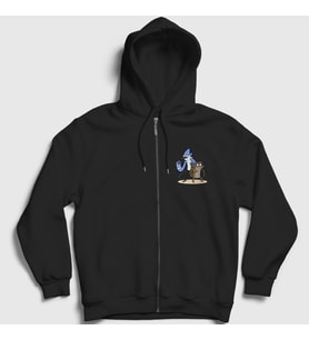 Presmono Unisex Siyah Mordecai And Rigby Regular Show Fermuarlı Kapüşonlu Sweatshirt 449298tt