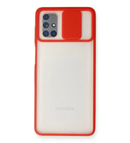Durukar® Samsung Galaxy M51 Kılıf Palm Buzlu Kamera Sürgülü Silikon - Kırmızı