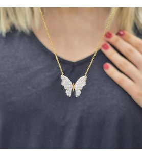 Kelebek Zirkon Taşlı  Minimal Kolye (Karışık)