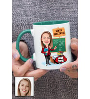 Kadın Kimya Öğretmenine Hediye Karikatürlü Yeşil Kupa Bardak