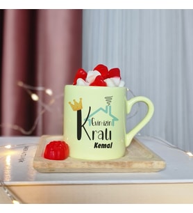 Evimizin Kralı Tasarımlı Kişiye Özel Sarı Türk Kahvesi Fincanı