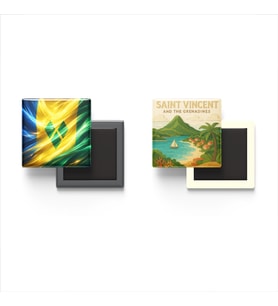 Buzdolap Magnetleri - Saint Vincent ve Grenadinler Bayrağı ve Paper Cut Tema - 2'li Set Magneti