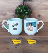 Gelin Kupa Bardak Oval Fotoğraflı Düğün Hediyesi