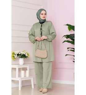 Önü Bağlamalı Pantolonlu takım-Mint Yeşili