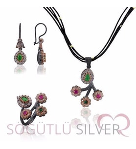 Söğütlü Silver YAKUT ZÜMRÜT ÜÇLÜ SET