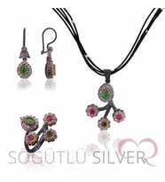 Söğütlü Silver YAKUT ZÜMRÜT ÜÇLÜ SET