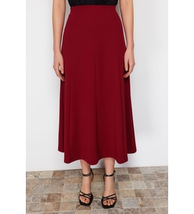 Moda Regular Düz Desen Günlük Midi Boy Kloş Maxi Esnek Örme Etek