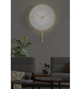 Gerçek Aynalı Tokmak Detaylı Duvar Saati Led Işıklı 30 Cm