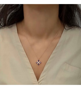 Gümüş Rose Mor Taşlı Umut Çiçeği Kolye