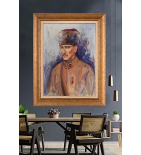Altın Varaklı Çerçeveli Paspartulu Atatürk Tablo TR1615 (Gold)