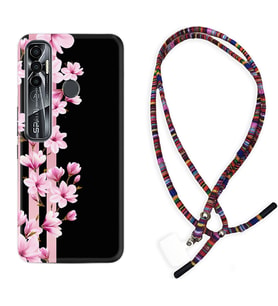 Tecno Spark 6 6 Go 8C 8 Pro 7 7 Pro Kılıf Boyun Asklı Rasta Silikon Pink Flowers 3 1393