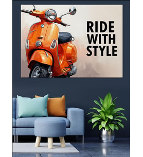 Turuncu Vespa "Ride With Style" Dekoratif Kanvas - Mdf Ahşap Tablo