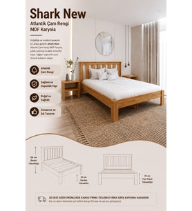 Shark New Tek Kişilik MDF Karyola ve 2 Komodinli Set