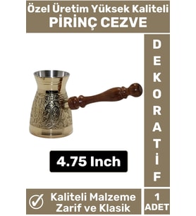 Yüksek Kaliteli Isı İletkenli Kolay Temizlenir Estetik Dekoratif Türk Kahvesi Pirinç Cezve 4.75 Inch