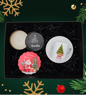 Yılbaşına Özel Kişiye Özel Yılbaşı Tasarım Kahve Fincanı & Kişiye Özel Mum & Yılbaşı Tasarım Altlık Hediye Seti