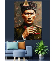 Asker Üniformalı Atatürk Dekoratif Kanvas - Mdf Ahşap Tablo