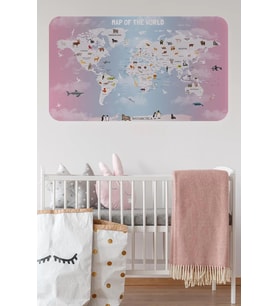 Eğitici Dünya Haritası Dünya Atlası Çocuk Ve Bebek Odası Duvar Sticker -60x105-3801