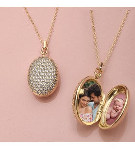 Oval Taşlı Kapaklı Resimli Kadın Kolye Çelik Takı Fotoğraflı Aksesuar