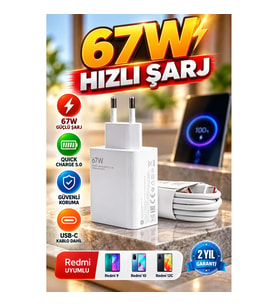 67W Hızlı Şarj Adaptörü – Quick Charge 5.0 Redmi 9, 10 ve 12C Uyumlu
