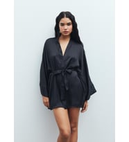 Fumée Siyah Kısa Saten Sabahlık / Kimono
