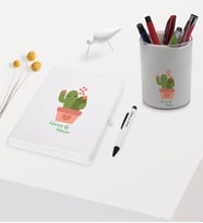 BK Gift Kişiye Özel Kaktüs Tasarımlı Beyaz Defter Kalem ve Kalemlik Hediye Seti - Model 11