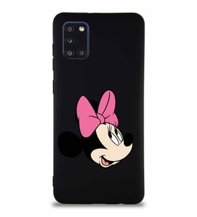 Samsung Galaxy A31 Soft Premier Kapak Minnie Mouse-A Tasarımlı Silikon Kılıf - Siyah (Şeffaf)