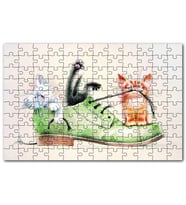 Cakapuzzle Yeşil Ayakkabı İçinde Yavru Kedi Karikatür Puzzle Yapboz MDF (Ahşap) (120 Parça)