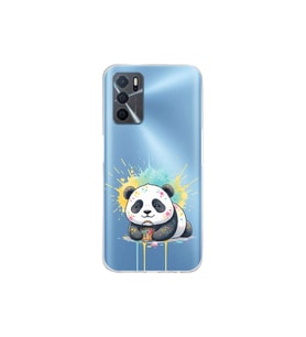 Oppo A16 ile Uyumlu Splash Panda Tasarımlı Şeffaf Silikon Kılıf