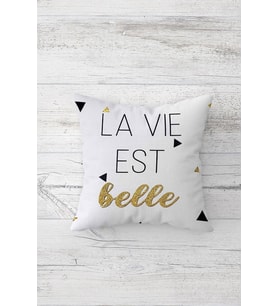La Vie Est Belle Çift Tarafı Baskılı Gizli Fermuarlı Yastık Kılıfı Kırlent Koltuk Yastık Kılıfı (Beyaz)