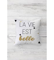 La Vie Est Belle Çift Tarafı Baskılı Gizli Fermuarlı Yastık Kılıfı Kırlent Koltuk Yastık Kılıfı (Beyaz)