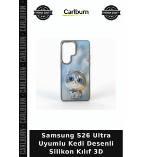 Samsung S26 Ultra Uyumlu Kedi Desenli Silikon Kılıf 3D Koruyucu Kapak