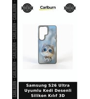 Samsung S26 Ultra Uyumlu Kedi Desenli Silikon Kılıf 3D Koruyucu Kapak
