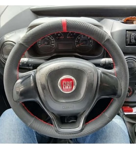 DİKİŞLİ DİREKSİYON KILIFI KARBON DERİ NOKTALI DERİ KIRMIZI YÜZÜK KIRMIZI DİKİŞLİ FIAT DOBLO İÇİN