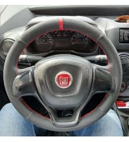 DİKİŞLİ DİREKSİYON KILIFI KARBON DERİ NOKTALI DERİ KIRMIZI YÜZÜK KIRMIZI DİKİŞLİ FIAT DOBLO İÇİN