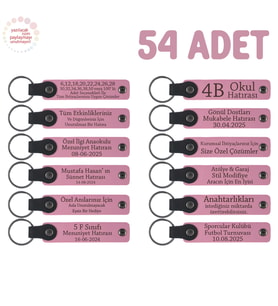 Pembe, Anneler Günü İçin Kişiselleştirilmiş Anı Anahtarlık 54’lü Set, Özel Etkinlikler İçin